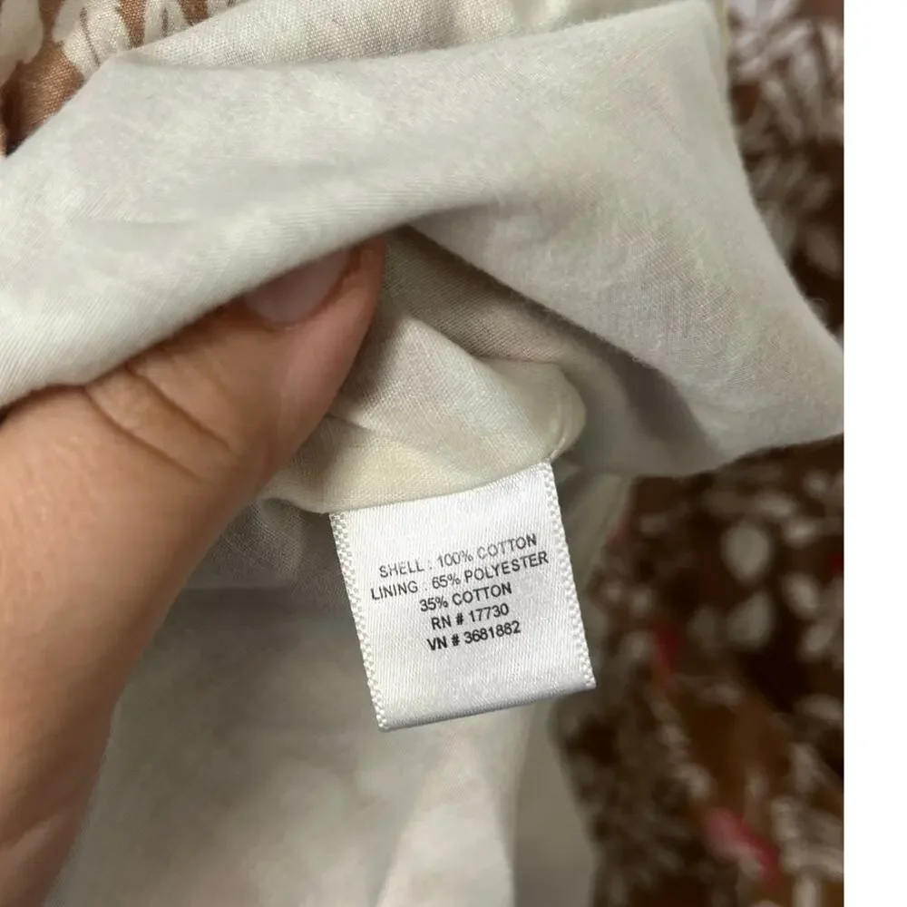 VTG Merona Brown Floral Birds Midi Whimsy Twee Cottage Cotton Dress sz 16 Party - Picture 9 of 10